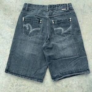Mecca Y2K Denim Shorts Mens 32 Black Baggy Embroidered Classic Fit‎